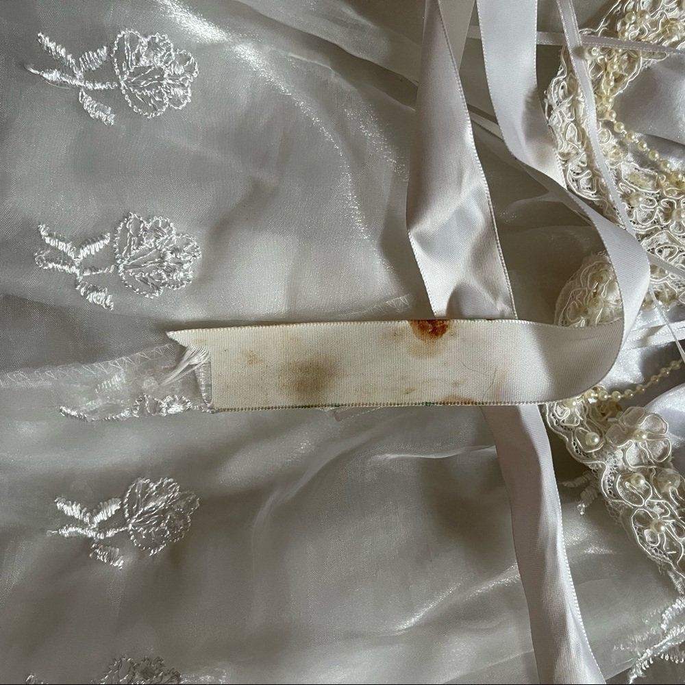 vintage baby girls white christening baptism dress with cap sleeves - Picture 5 of 11